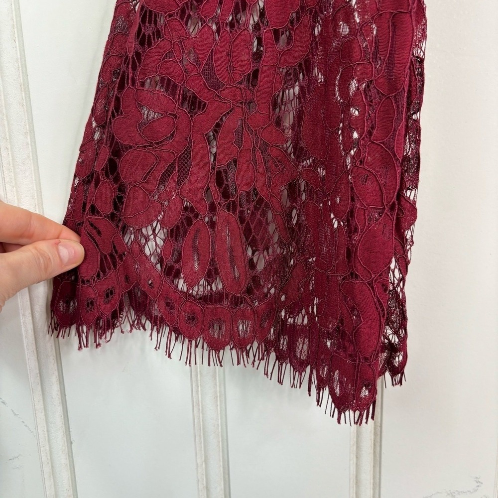DO+BE Lace Crop Top Burgundy Cold Shoulder Bell Sleeve Boho Festival SMALL - Picture 7 of 8